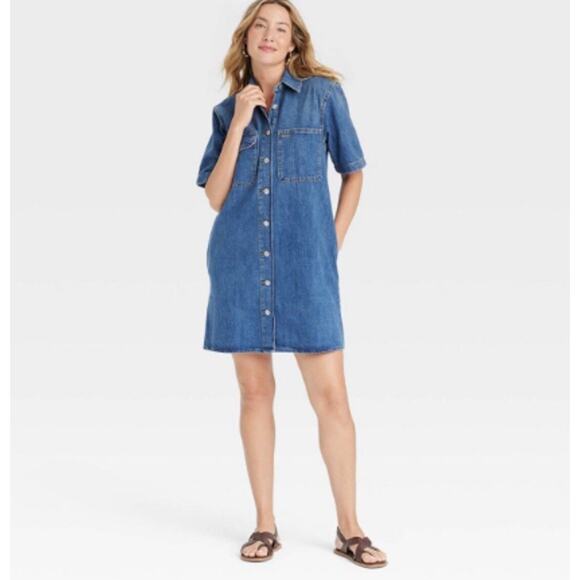 NWOT Universal Thread Blue Denim Button Shirt Dress (XS) - Picture 1 of 8